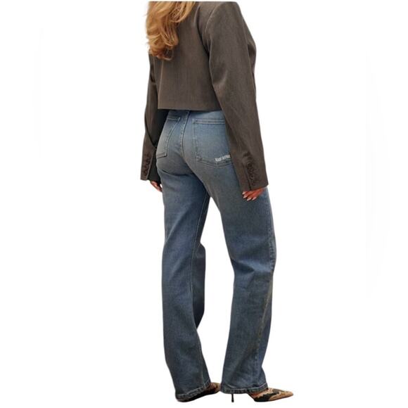 Djerf Avenue High Waist Straight Mid Blue Denim Jeans, size 26 - Picture 12 of 12